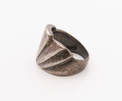 925 Sterling Silver Vintage Ring Modernist Ribbed Dome Band  Sz 7.5  RG36321
