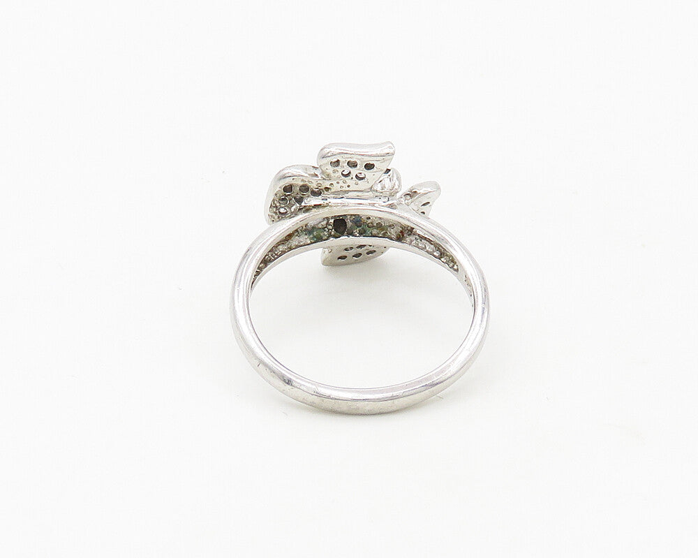 925 Silver  Vintage Cubic Zirconia & Hematite Butterfly Band Ring Sz 9 RG17941