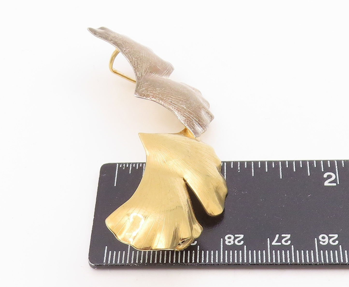 925 Sterling Silver Vintage Pendant Gold Plated Botanical Gingko Leaf  PT25776
