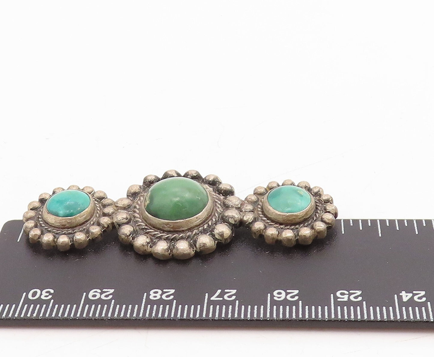 925 Sterling Silver Vintage Brooch Dark Tone Green Turquoise Flowers  BP11472