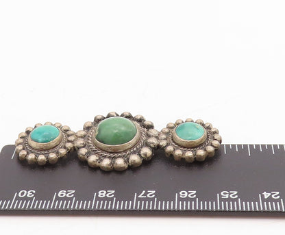 925 Sterling Silver Vintage Brooch Dark Tone Green Turquoise Flowers  BP11472