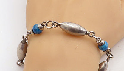MEXICO 925 Sterling Silver  Vintage Turquoise Ball Bead Chain Bracelet  BT1892
