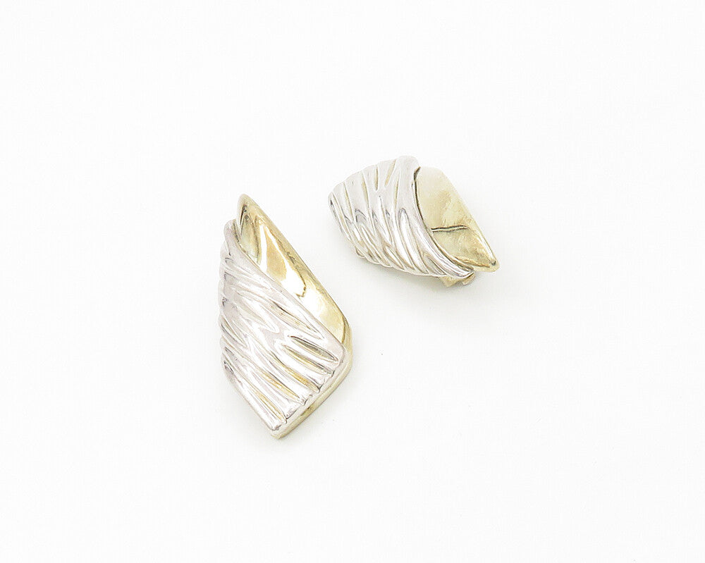 ISRAEL 925 Silver & 14K GOLD  Vintage Shiny 2 Tone Non Pierce Earrings  EG9441