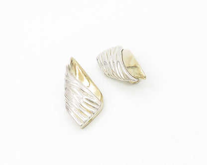 ISRAEL 925 Silver & 14K GOLD  Vintage Shiny 2 Tone Non Pierce Earrings  EG9441