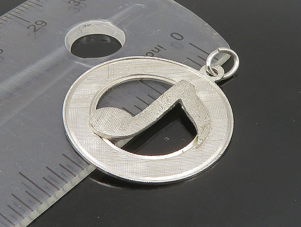 925 Sterling Silver  Vintage Shiny Textured 8th Note Music Pendant  PT19601