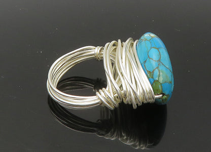 925 Sterling Silver  Vintage Turquoise Shiny Wire Cocktail Ring Sz 10  RG22600