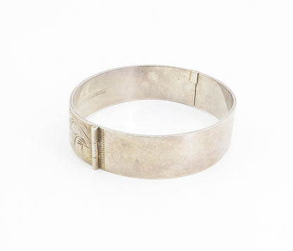 ENGLAND 925 Sterling Silver  Vintage Swirl Vine Etched Bangle Bracelet  BT3478