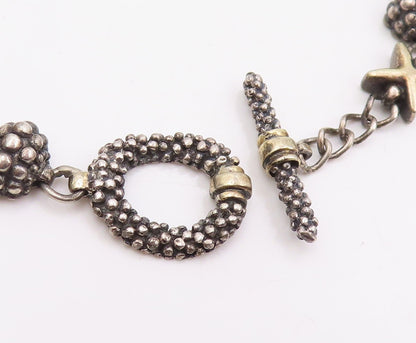14k Gold & 925 Sterling Silver Vintage Bracelet Beaded Ball & Cross Link BT11978
