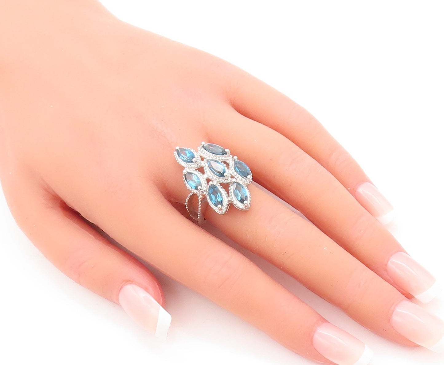 925 Sterling Silver Vintage Ring Marquise Cut Blue London Topaz  Sz 7.5 RG29620