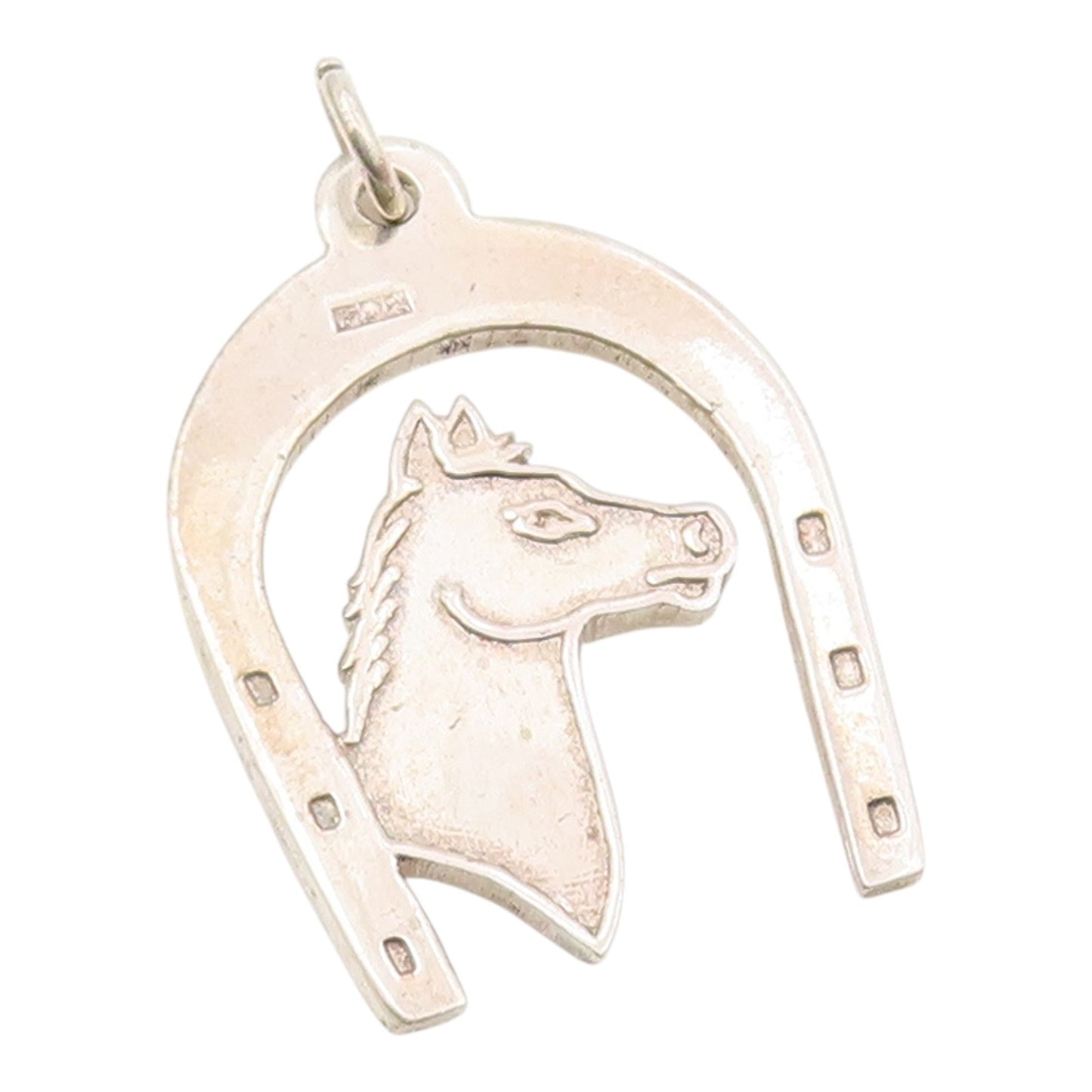 925 Sterling Silver  Vintage Shiny Horse's Head & Shoe Motif Pendant  PT13949