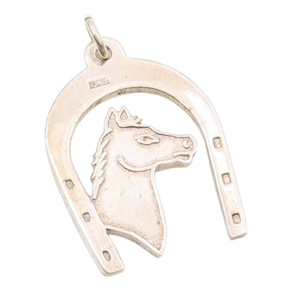 925 Sterling Silver  Vintage Shiny Horse's Head & Shoe Motif Pendant  PT13949