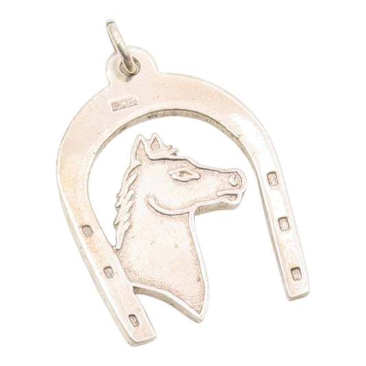 925 Sterling Silver  Vintage Shiny Horse's Head & Shoe Motif Pendant  PT13949