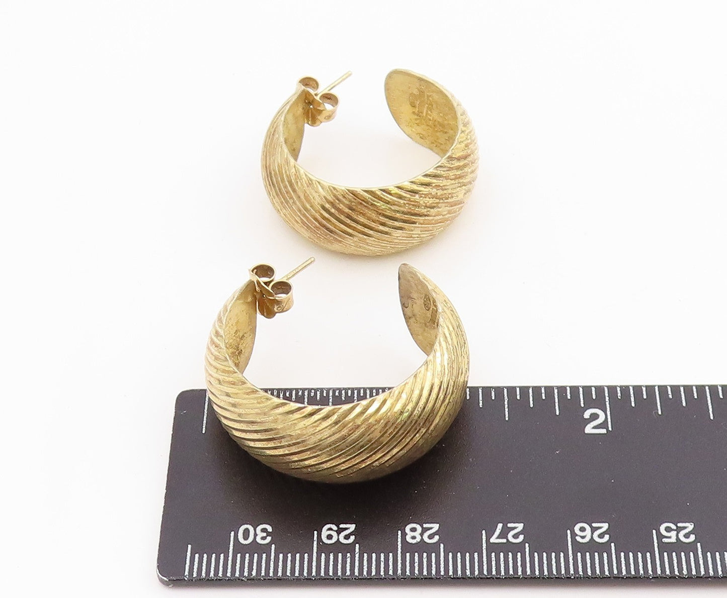 925 Sterling Silver Vintage Earrings Gold Plated Ribbed Statement Hoops  EG13922
