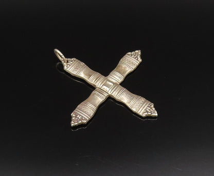TOWLE 925 Silver  Vintage Dotted & Diamond Shape Pattern Cross Pendant PT21774