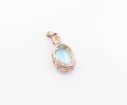 925 Sterling Silver  Vintage Sparkly Blue & White Topaz Drop Pendant  PT21159