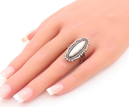 925 Sterling Silver Vintage Ring POST BELL NAVAJO Oval Carved  Sz 6.5  RG29142