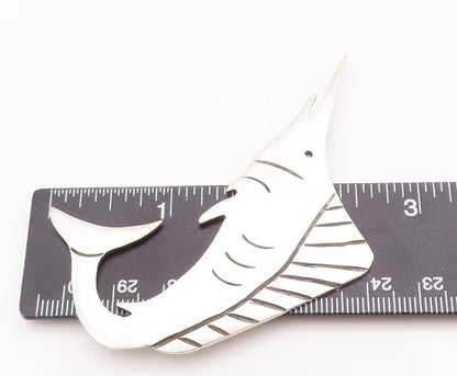 925 Sterling Silver Vintage Brooch Pin MEXICO Solid Etched Swordfish  BP10957