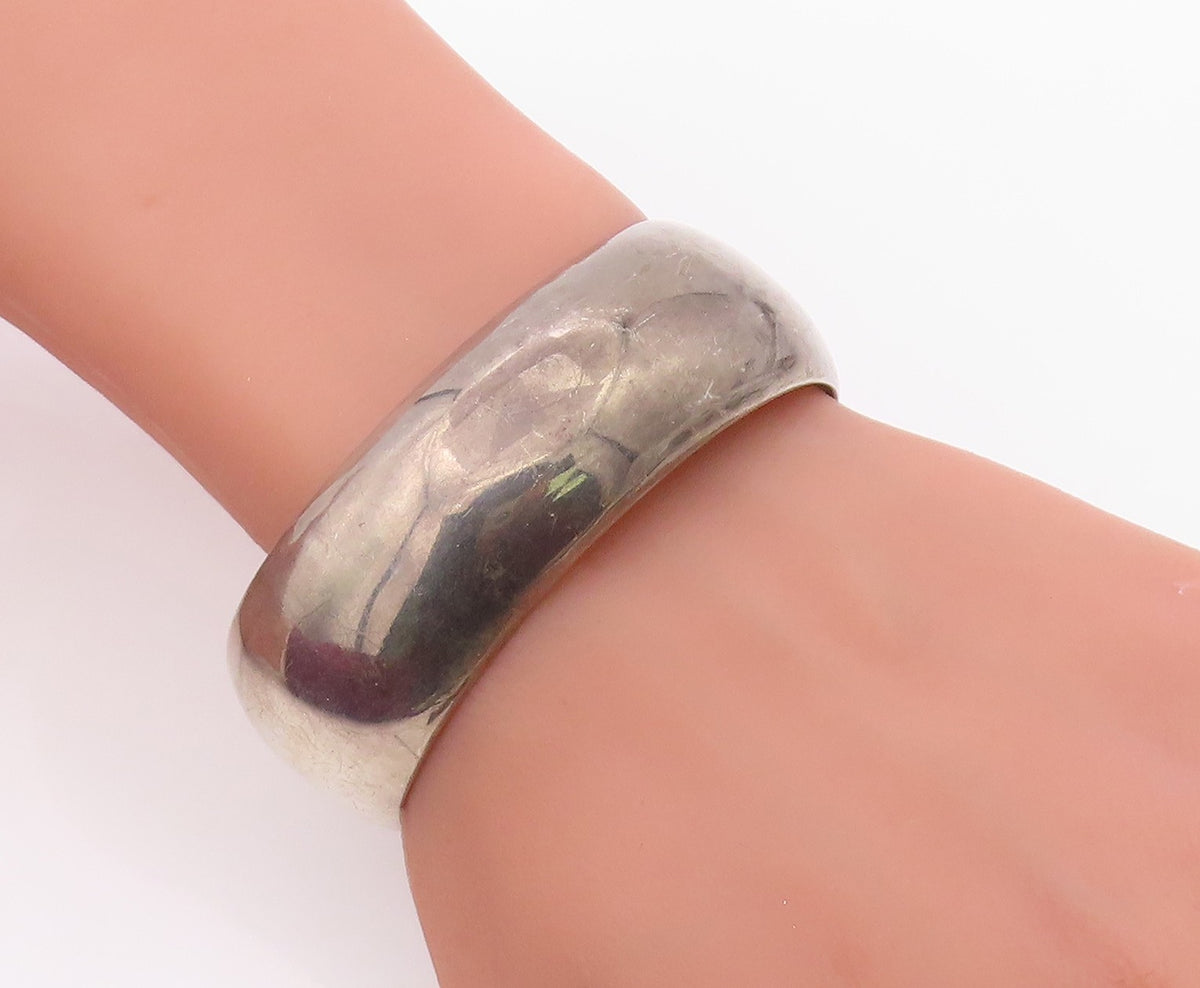 925 Sterling Silver Vintage Bracelet CAROL FELLEY Minimalist Wide Cuff  BT12131