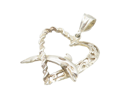 925 Sterling Silver  Vintage Leaping Dolphin Love Heart Twist Pendant  PT8787