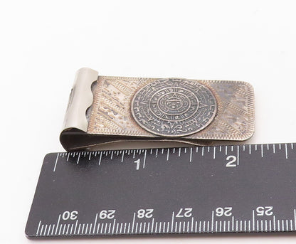 925 Sterling Silver Vintage Money Clip MEXICO Dark Tone Aztec Moon Carved TR3823