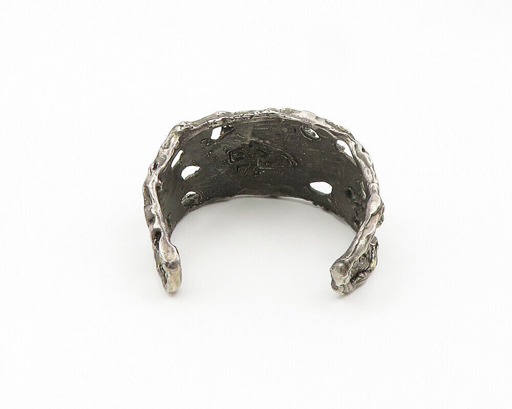 925 Sterling Silver Vintage Brutalist Sculpted Dark Tone Cuff Bracelet BT7626