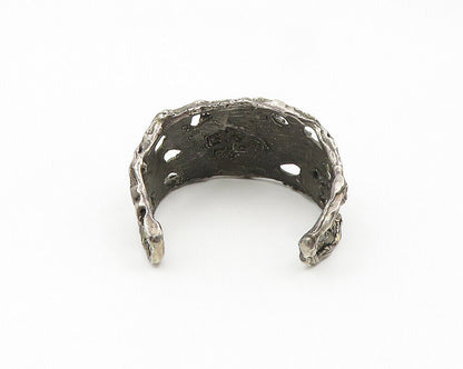 925 Sterling Silver Vintage Brutalist Sculpted Dark Tone Cuff Bracelet BT7626