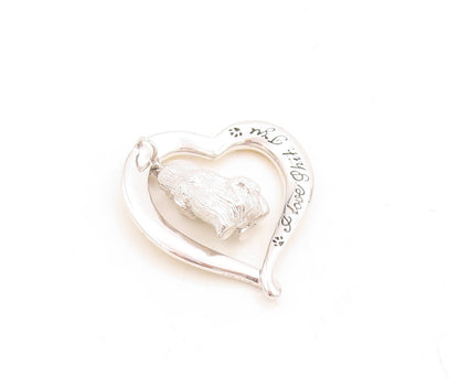 925 Sterling Silver Vintage Pendant Designer Heart With Dangling Puppy  PT23867