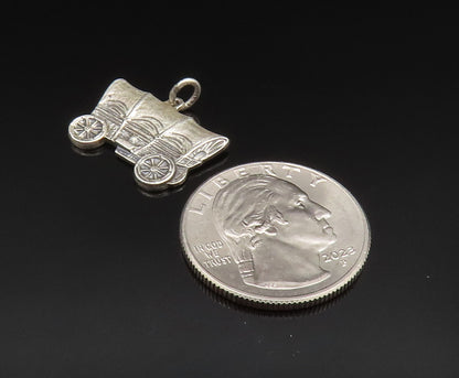 925 Silver   Vintage Flat Etched Old Fashioned Carriage Pendant  PT20587