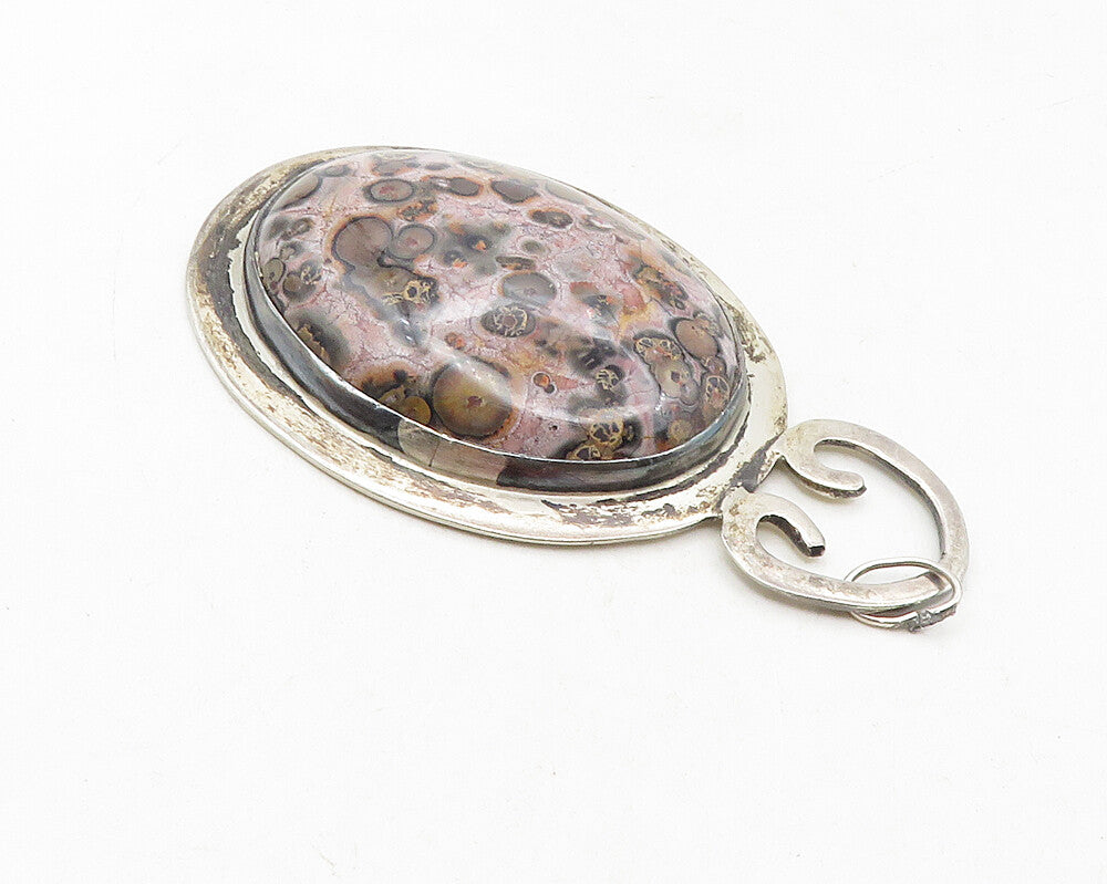925 Sterling Silver  Vintage Cabochon Cut Spotted Jasper Oval Pendant  PT7430