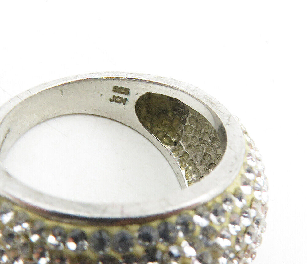 MALAYSIA 925 Sterling Silver  Sparkling Topaz Encrusted Band Ring Sz 8  RG8941