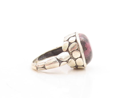 925 Sterling Silver Vintage Ring Pebble Effect Carved Gemstone  Sz 7  RG31490