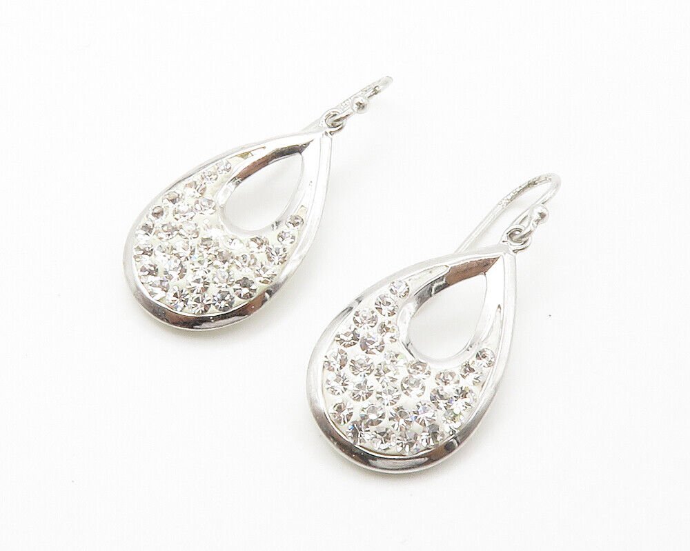 925 Sterling Silver  Sparkling Cubic Zirconia Open Tear Drop Earrings  EG7345