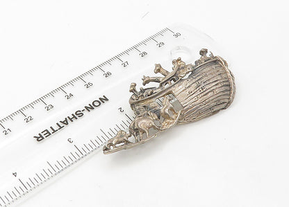 925 Sterling Silver  Vintage Noah's Ark Religious Motif Brooch Pin  BP8392