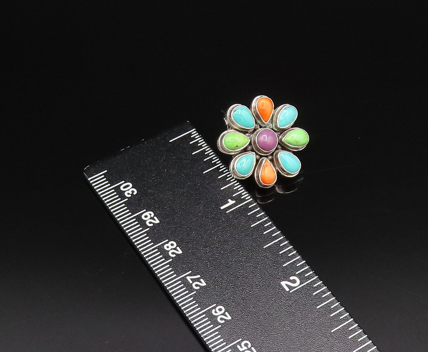 925 Silver  Vintage Turquoise Charoite & Spiny Flower Stud Earrings  EG12214