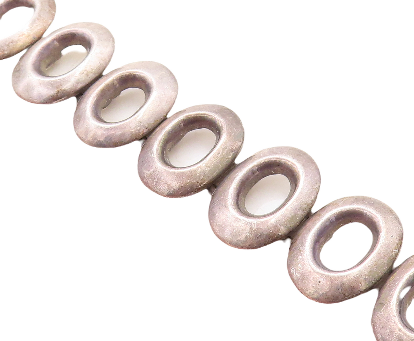 MEXICO 925 Sterling Silver  Vintage Dark Tone Open Oval Chain Bracelet  BT1944