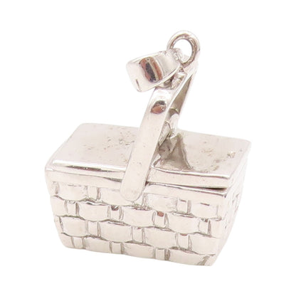 925 Sterling Silver Vintage Pendant Designer 3D Carved Picnic Box  PT24285