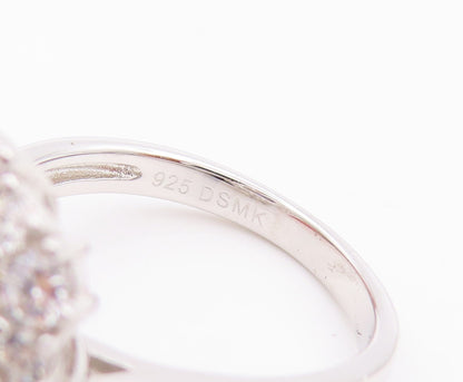 925 Sterling Silver Vintage Ring Designer Blue & White CZ Inlay  Sz 7  RG29796