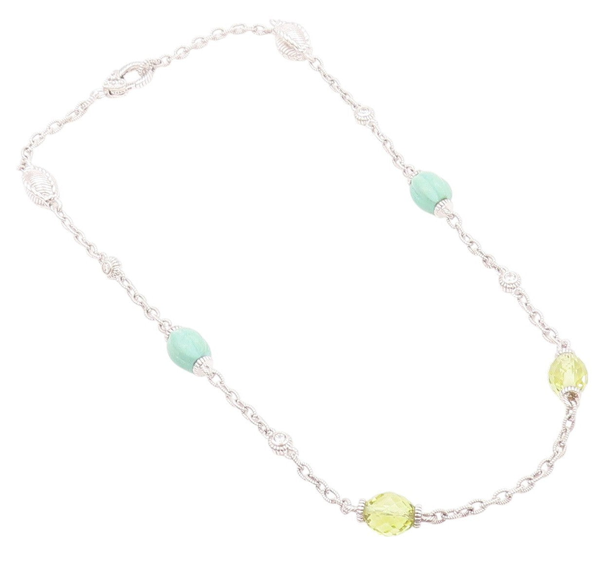925 Sterling Silver Vintage Necklace JUDITH RIPKA Turquoise Citrine Chain NE4555