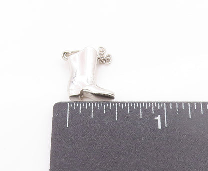 925 Sterling Silver Vintage Pendant High Knee Western Cowboy Boot Charm  PT25010
