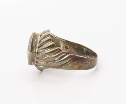 925 Sterling Silver Vintage Ring Bold CZ Ribbed Geometric Band  Sz 9.5  RG36399