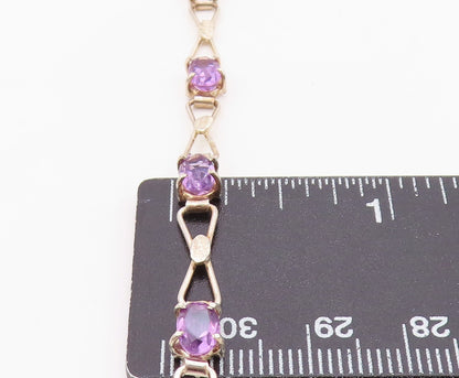 925 Sterling Silver Vintage Bracelet Elegant Amethyst & Ribbon Bow Link  BT12109