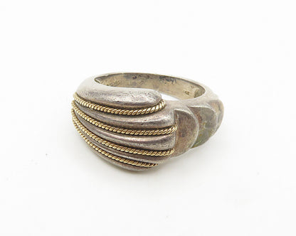 925 Silver & 14K GOLD  Vintage 2 Tone Twist Graduated Band Ring Sz 8  RG17904