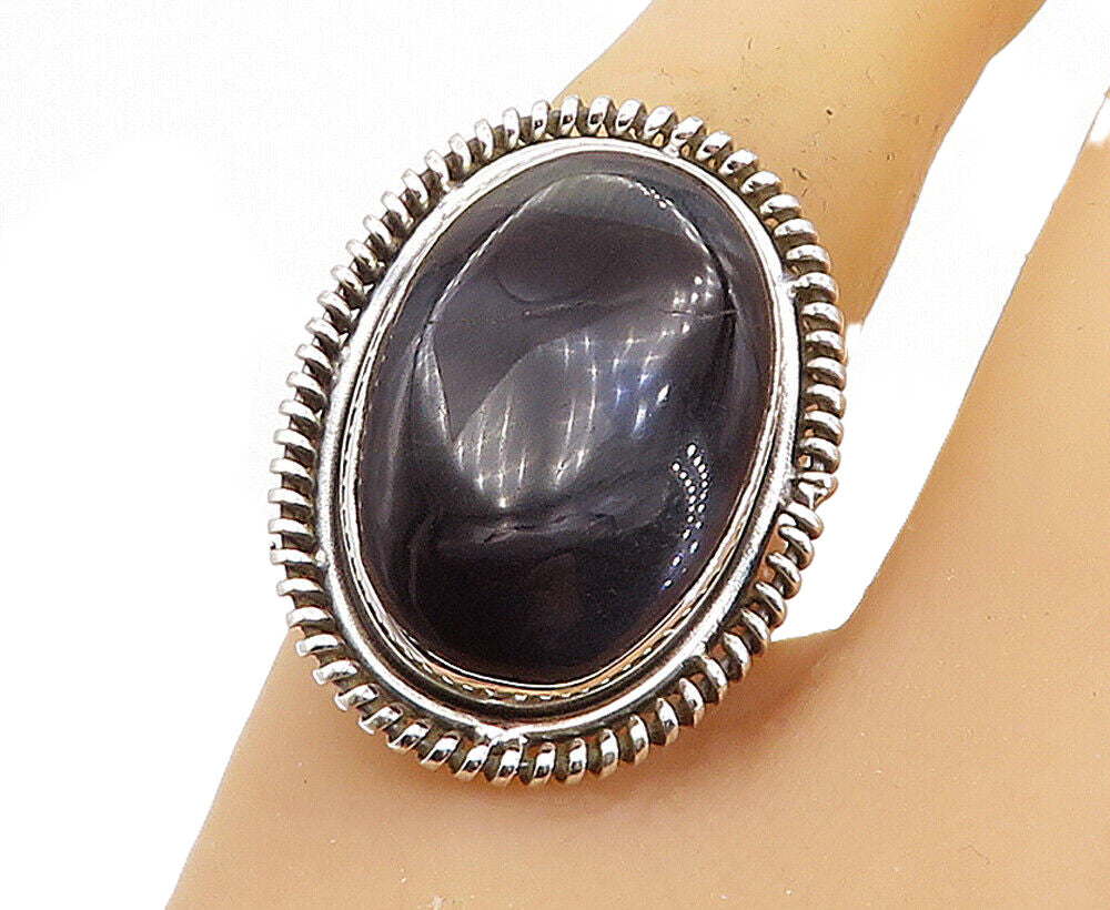 925 Sterling Silver  Black Agate Shiny Oval Twist Cocktail Ring Sz 9.5  RG7987