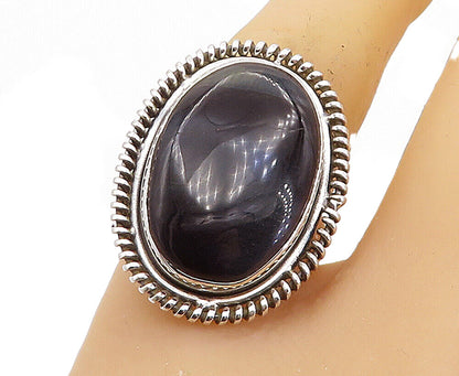 925 Sterling Silver  Black Agate Shiny Oval Twist Cocktail Ring Sz 9.5  RG7987