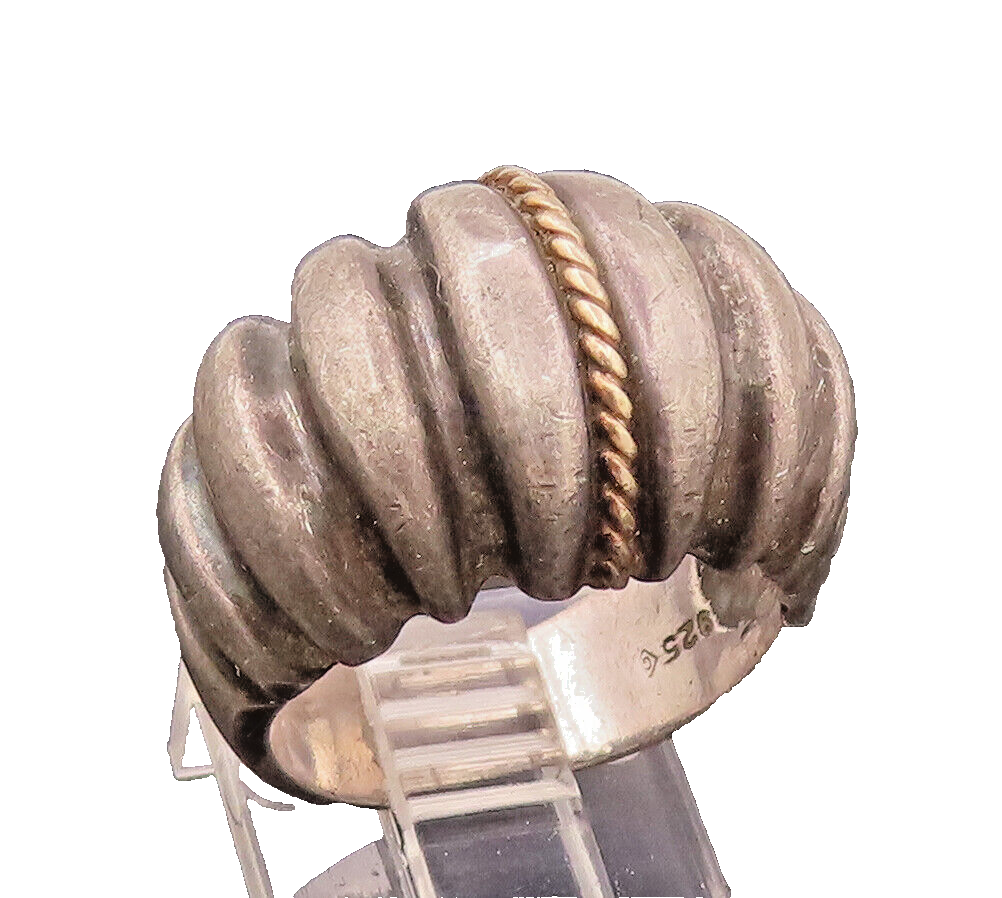 14K GOLD & 925 Sterling Silver Vintage Big Solid Dome Ring Sz 6.5 RG26585
