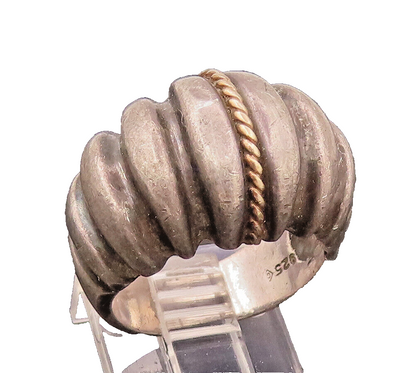 14K GOLD & 925 Sterling Silver Vintage Big Solid Dome Ring Sz 6.5 RG26585