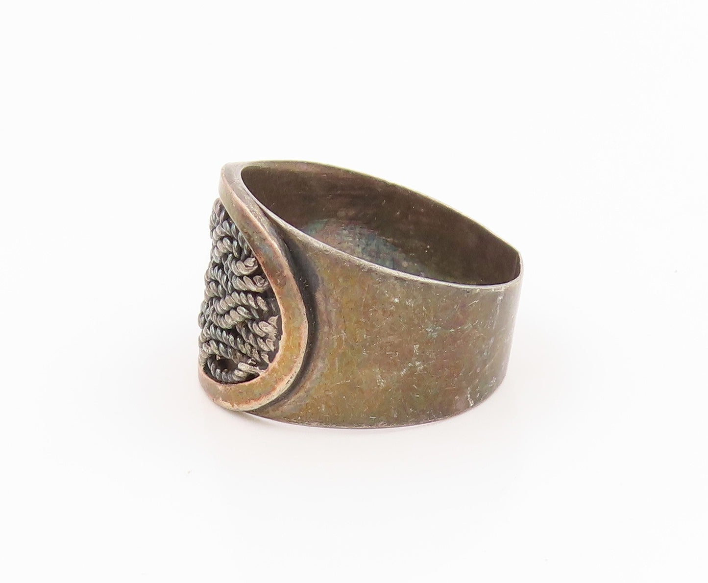 14k Gold & 925 Sterling Silver Vintage Ring POLAND Rope Motif  Sz 8  RG36020