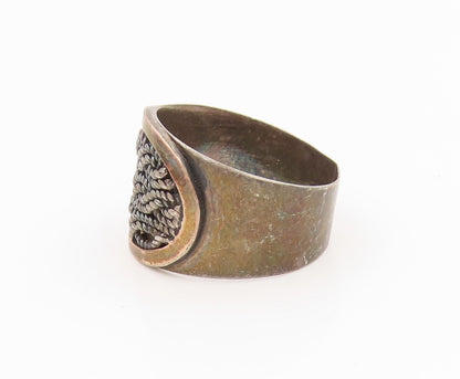 14k Gold & 925 Sterling Silver Vintage Ring POLAND Rope Motif  Sz 8  RG36020