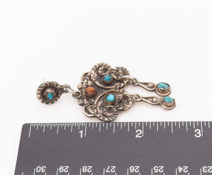 925 Sterling Silver Earrings MEXICO Swirly Dented Carved Turquoise  EG12843