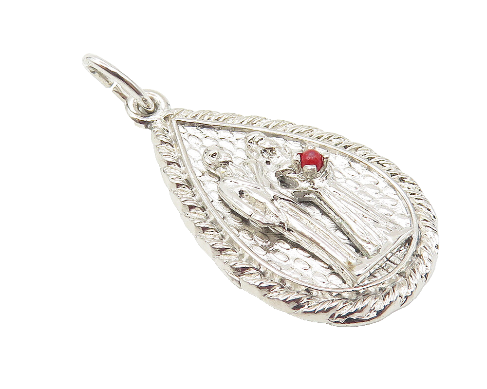 925 Sterling Silver  Shiny Petite Red Coral Accent Marriage Pendant  PT8290